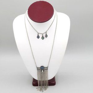 American Eagle Signed Jewelry Silver Tone Double Layer Fringe Necklace 18 in